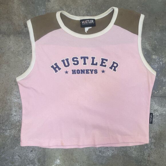 hustler hollywood official pink and brown colorblock honeys crop top medium - Picture 1 of 9